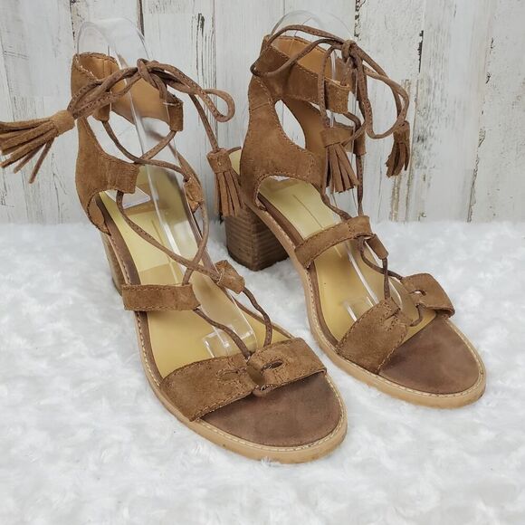 Dolce Vita Lace Block Heel Sandals Brown Size 8.5 - Picture 1 of 11